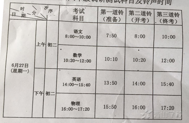初中部迎2016年进贤县八年级期末调研测试