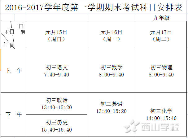 西山学校初中部毕业班期末考试今日开考