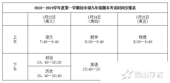 笃定目标,坚实前行——江西省西山学校初中部初三年段举行2018-2019学年度第一学期期末考试